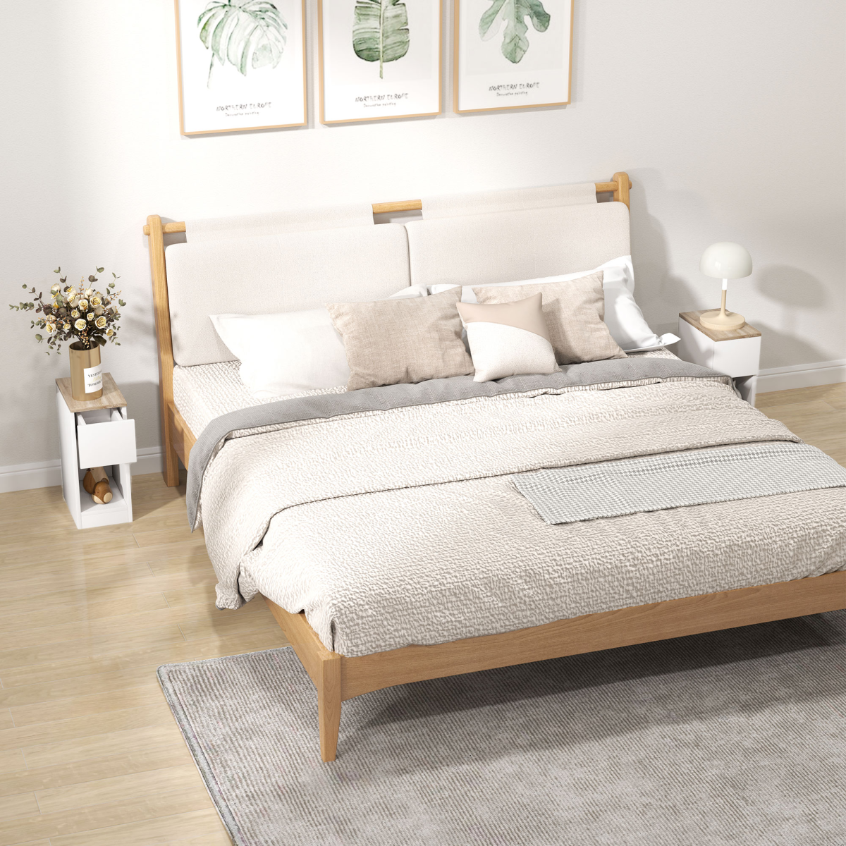 HOMCOM Set of 2 Bedside Tables with Drawer and Shelf, White