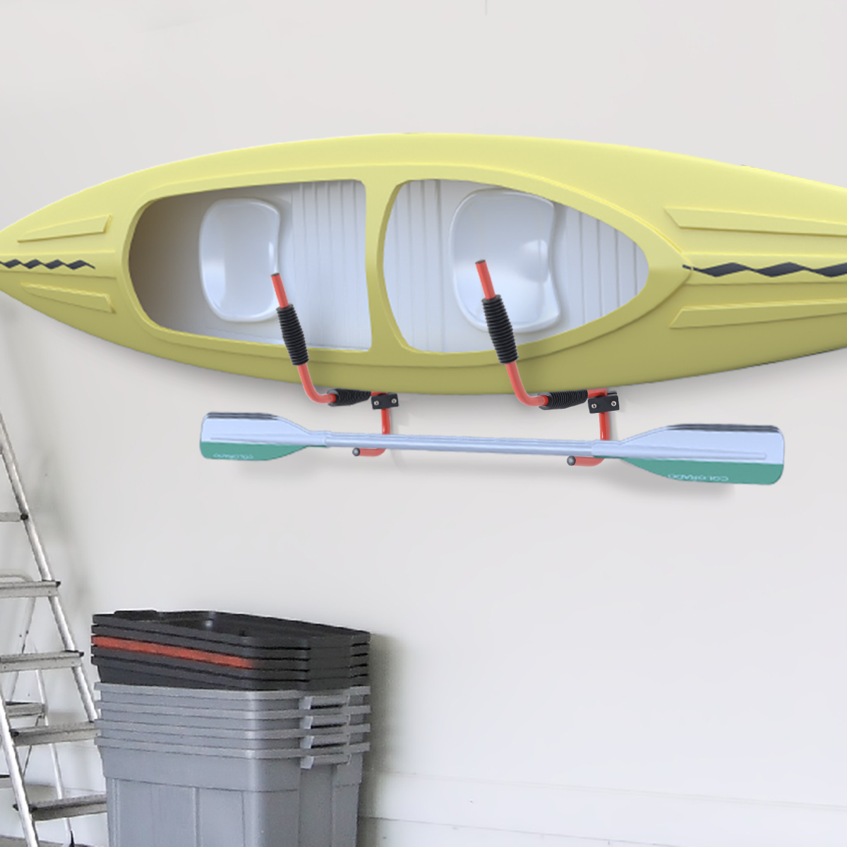 Heavy Duty Iron Kayak Wall Mount Rack with Hooks, Canoe and Paddle Storage, 50kg Capacity