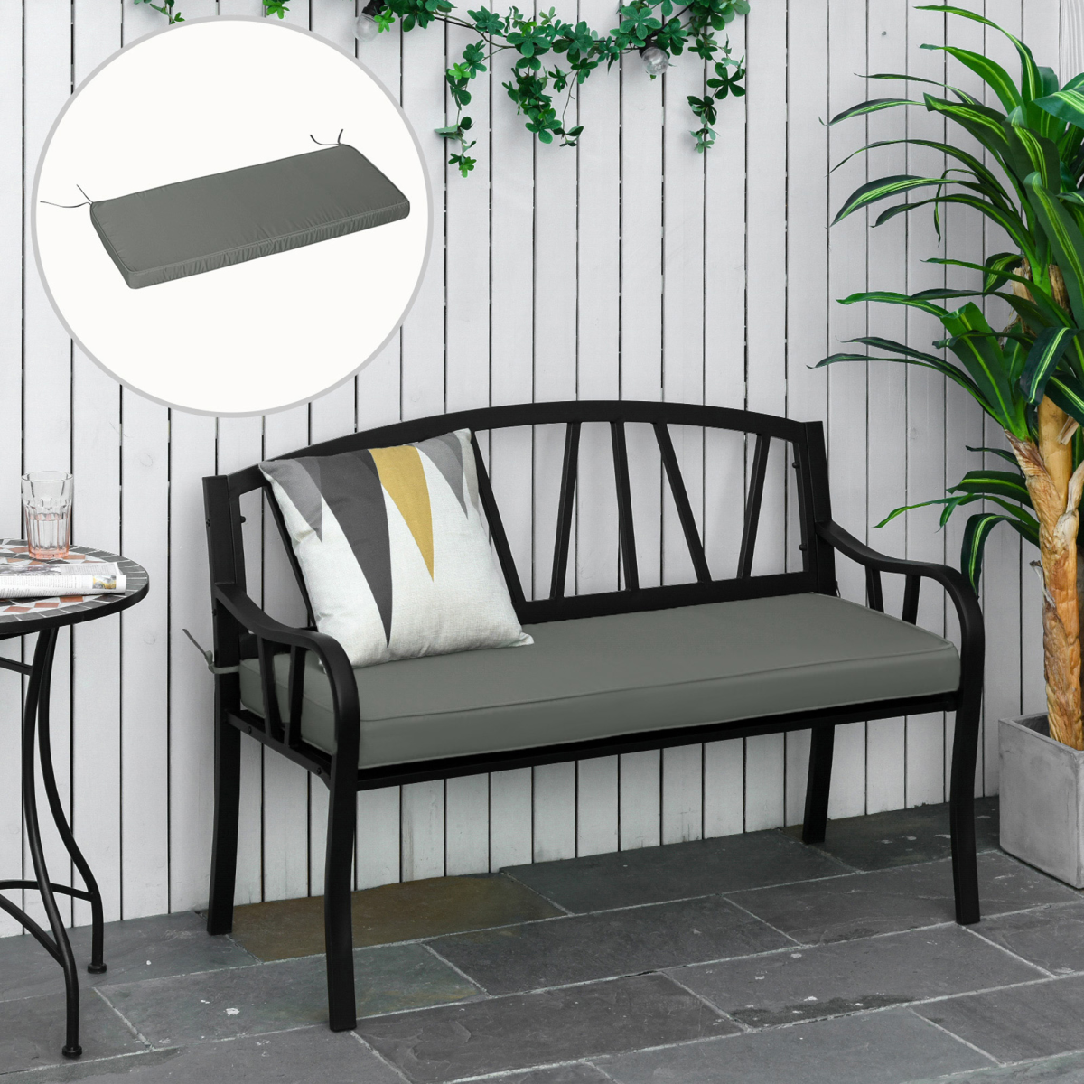 2 Seater Garden Bench Cushion 120 x 50 x 8cm Grey