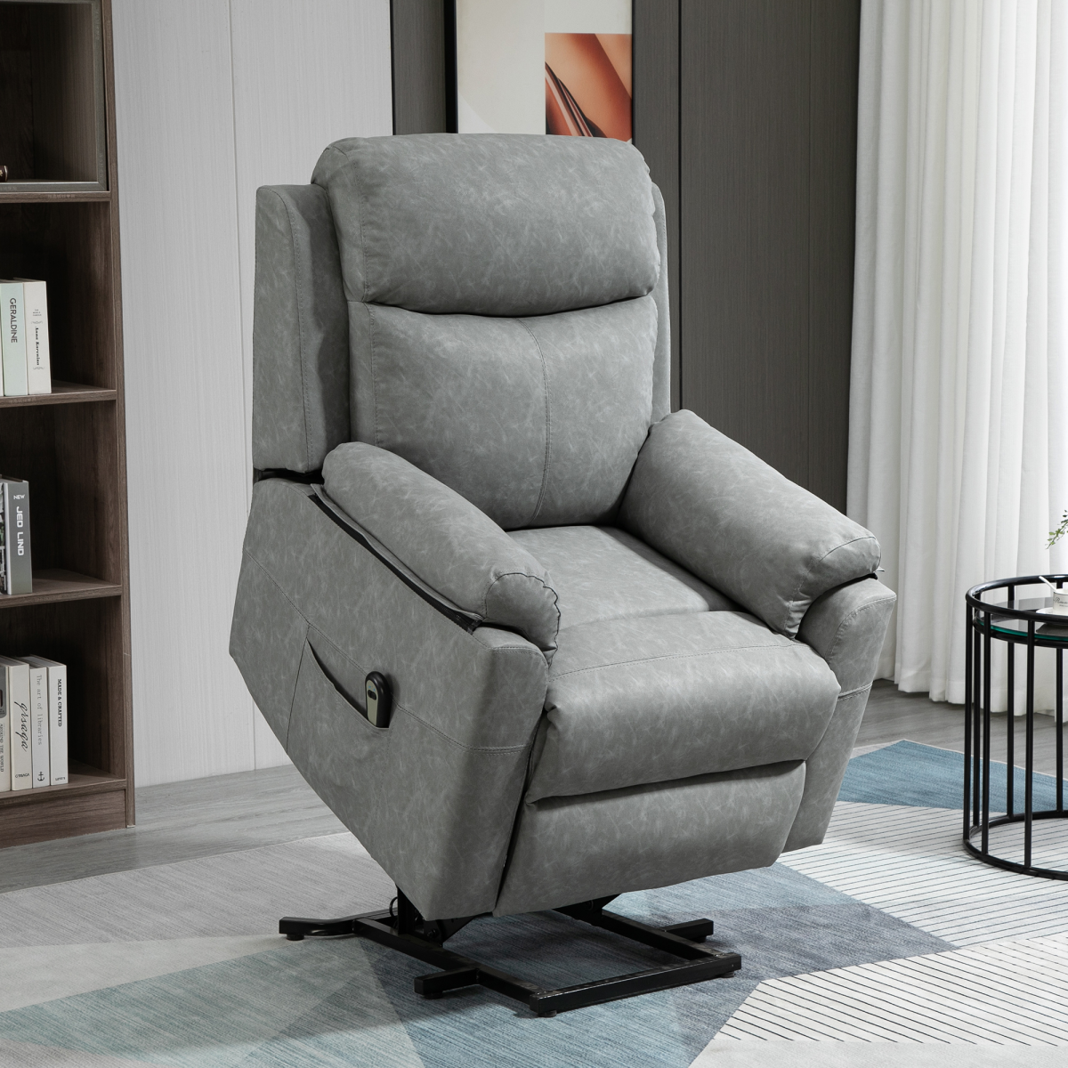 Electric Power Lift Recliner Chair with Remote Control, Grey Faux Leather