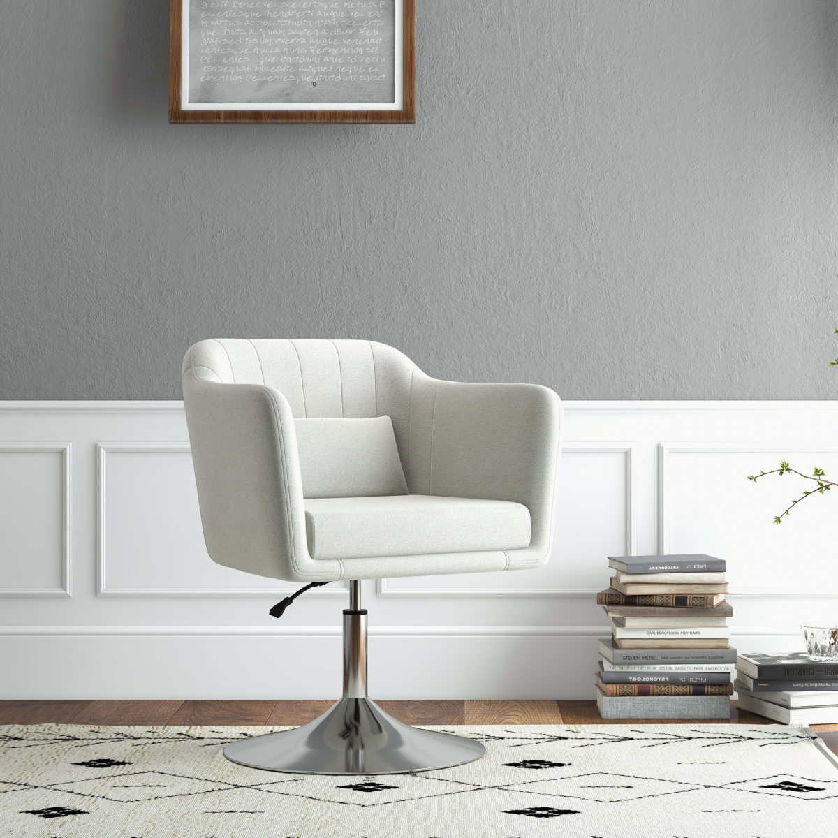 HOMCOM Retro Linen Swivel Tub Chair, Adjustable Height, Cream White