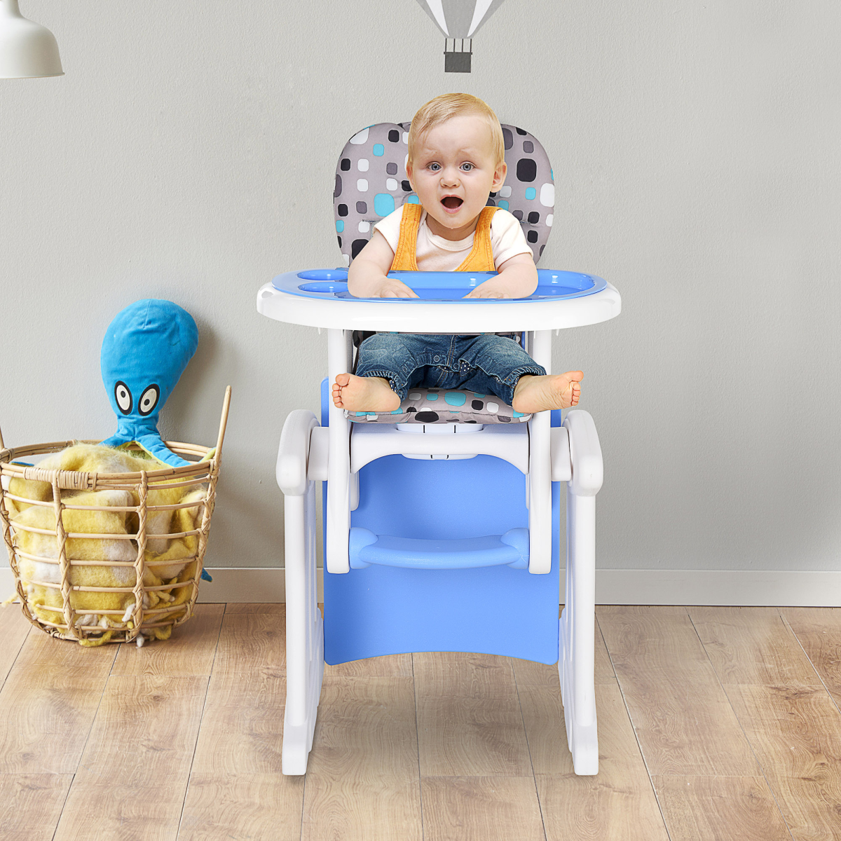 HOMCOM 3-in-1 Convertible Baby High Chair, Rocker & Booster Seat Blue