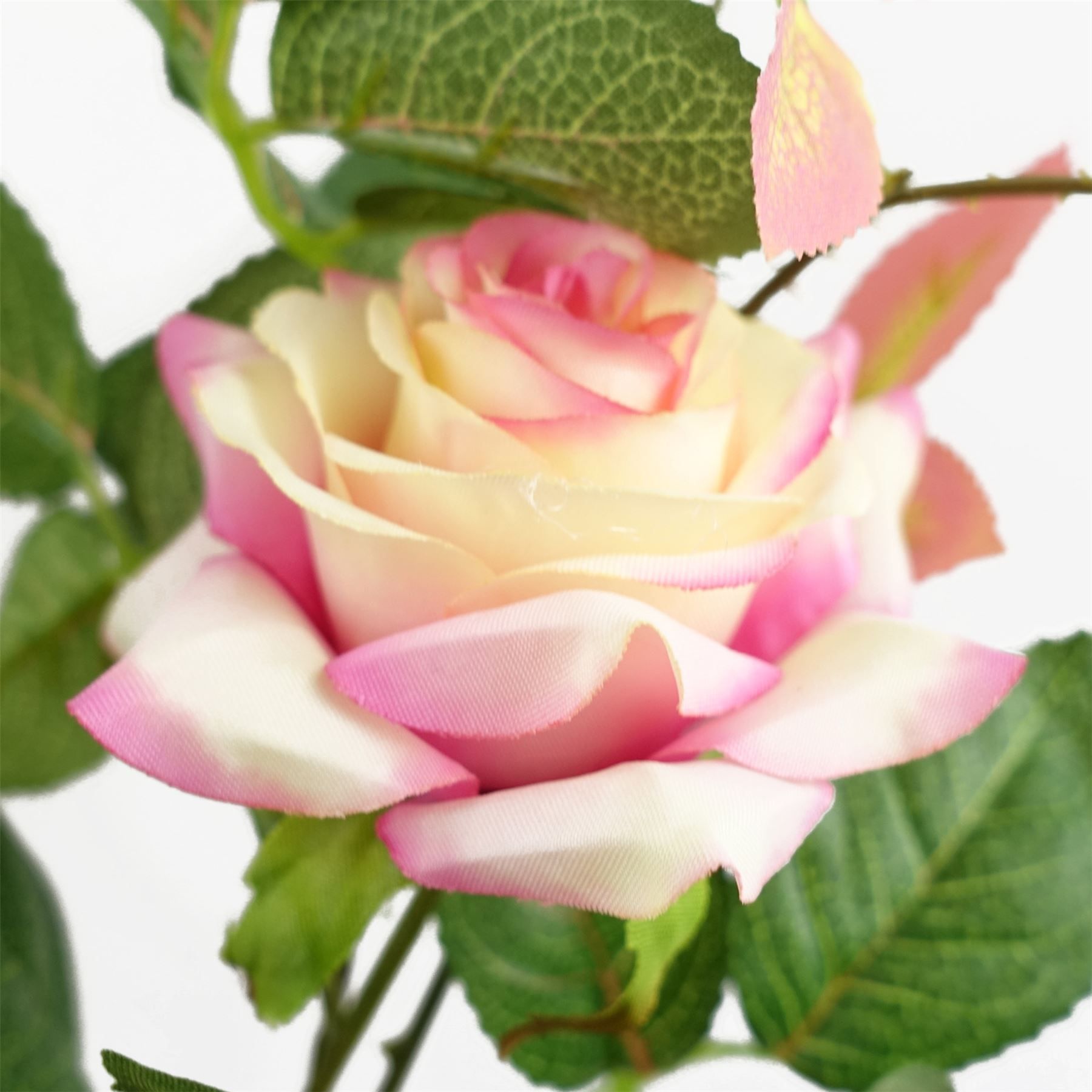 Leaf 50cm Artificial Pink Rose Plant in Decorative Weighted Pot