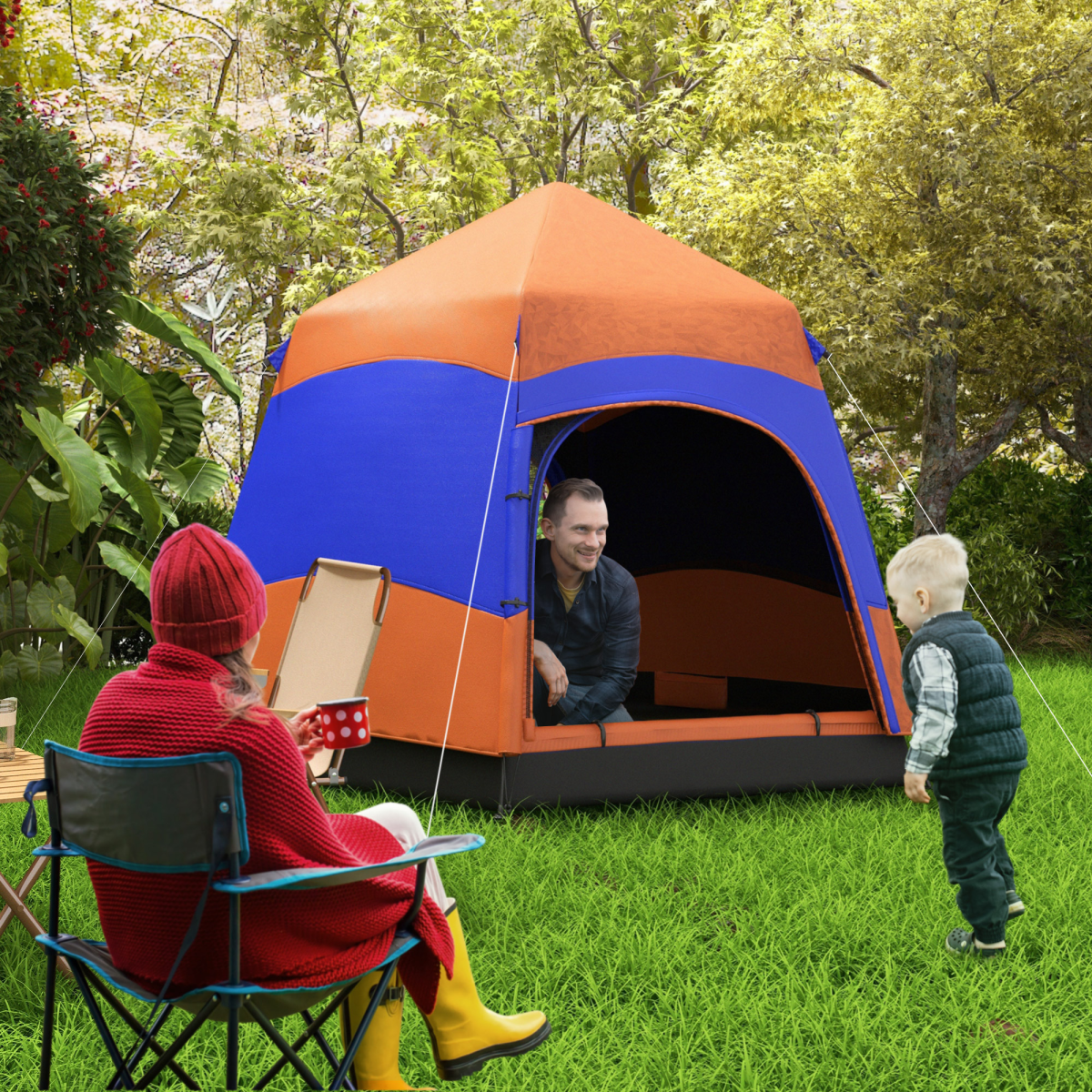 4-Person Pop Up Hexagon Camping Tent with Stakes & Guy Ropes