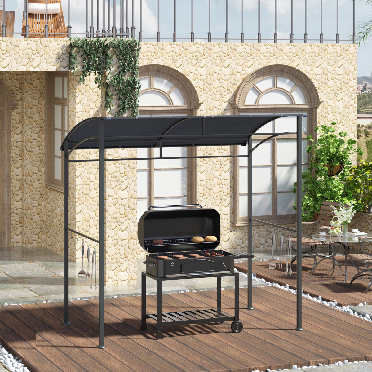 Outsunny 2M BBQ Grill Gazebo Tent with Metal Frame, Weather-Resistant, Grey