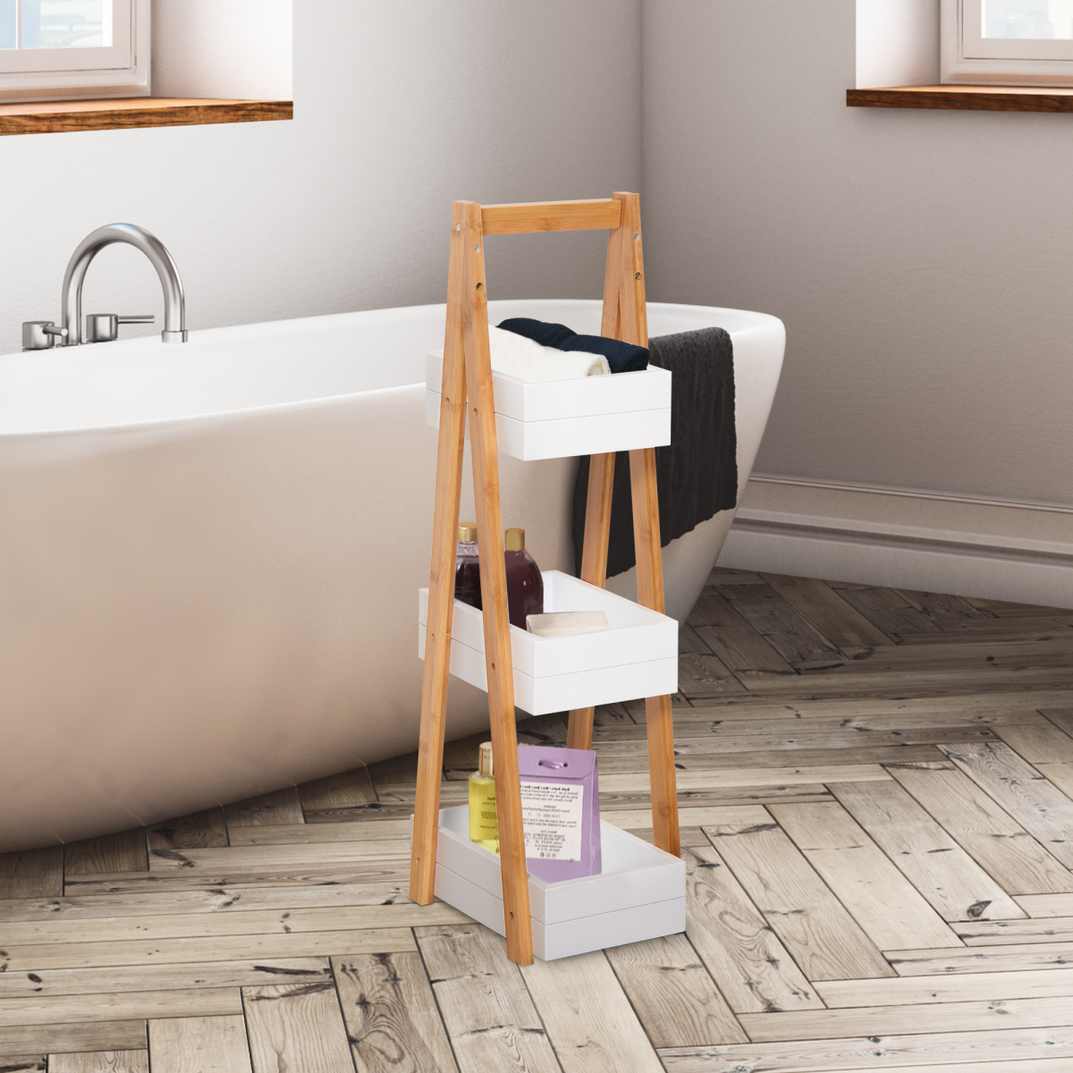 HOMCOM Bathroom A-Shape 3-Tier Bamboo Rack