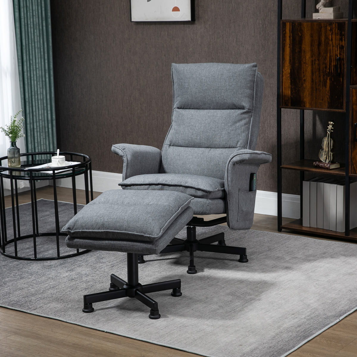 HOMCOM Swivel Massage Recliner Chair with Footstool, Grey