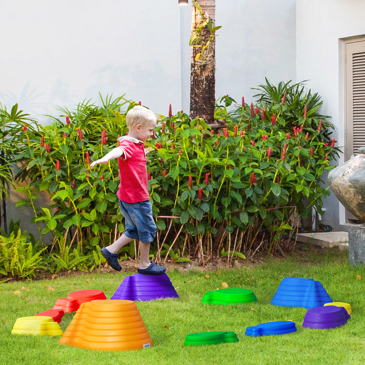 11-Piece Fish-Shaped Balance Stepping Stones for Kids, Multicoloured