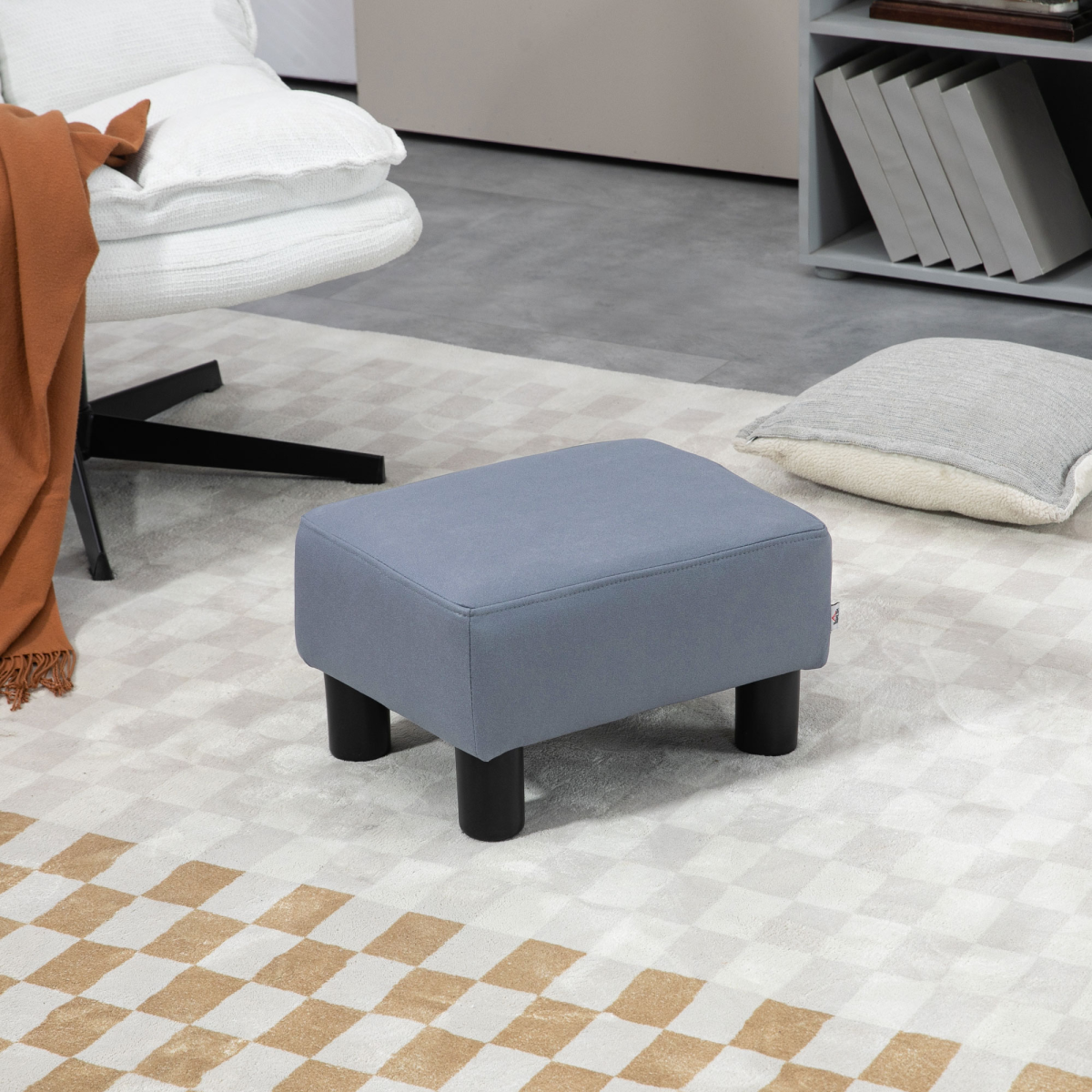 Grey PU Leather Ottoman Footstool for Home and Office, 40 x 30 x 24 cm