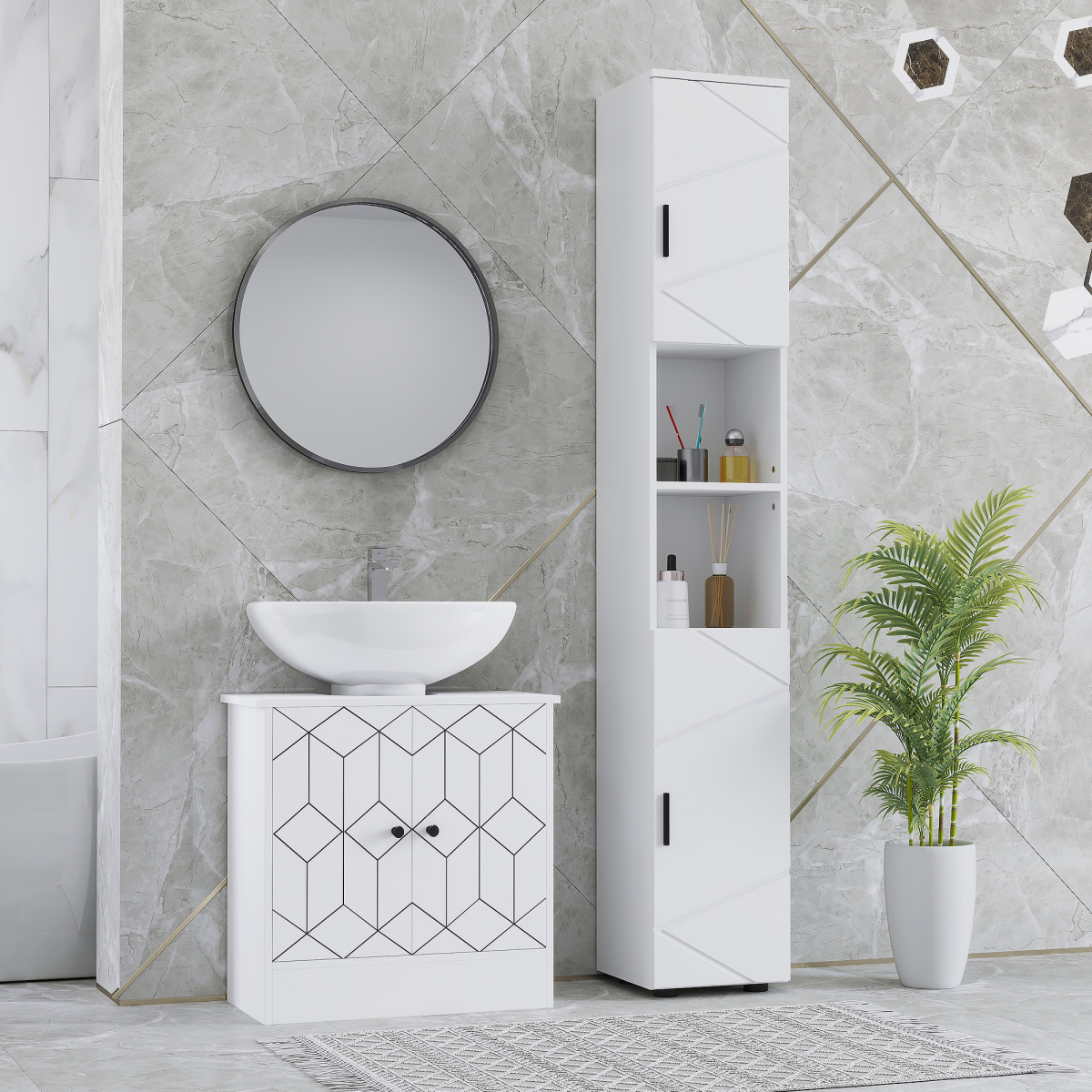 kleankin Tall Slim Bathroom Storage Cabinet with Soft Close, White
