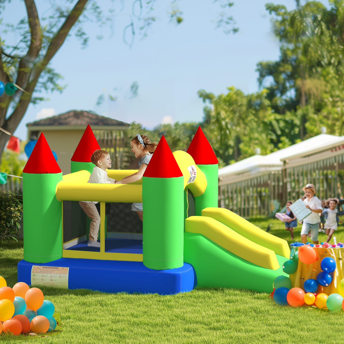Kids Inflatable Bouncy Castle with Slide, Jumping Castle with Mesh Netting