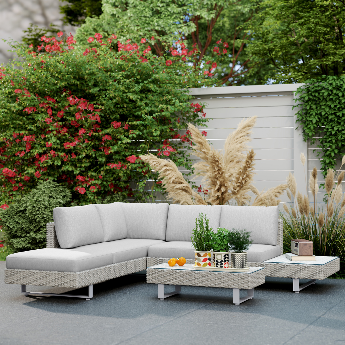 Outsunny 3 Piece Grey Rattan Wicker Patio Sofa Set with Cushions