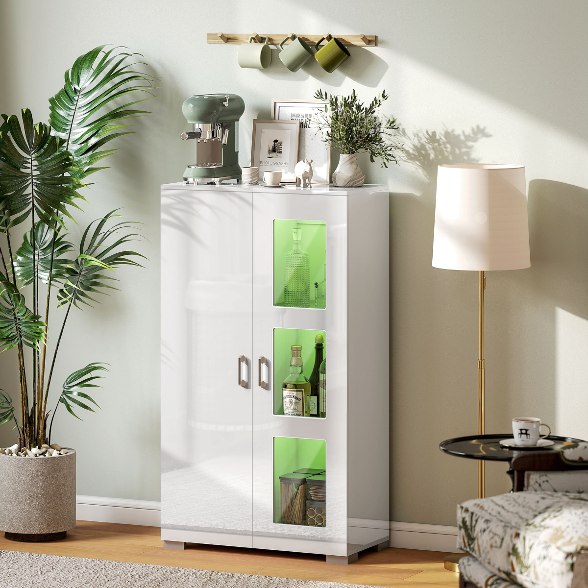HOMCOM White Display Cabinet with Glass Shelves & LED Lights