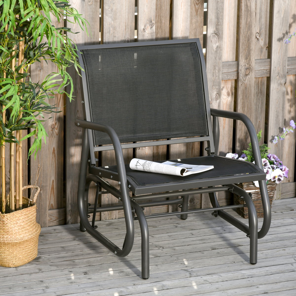 Outdoor Gliding Chair with Mesh Seat, Curved Back & Steel Frame