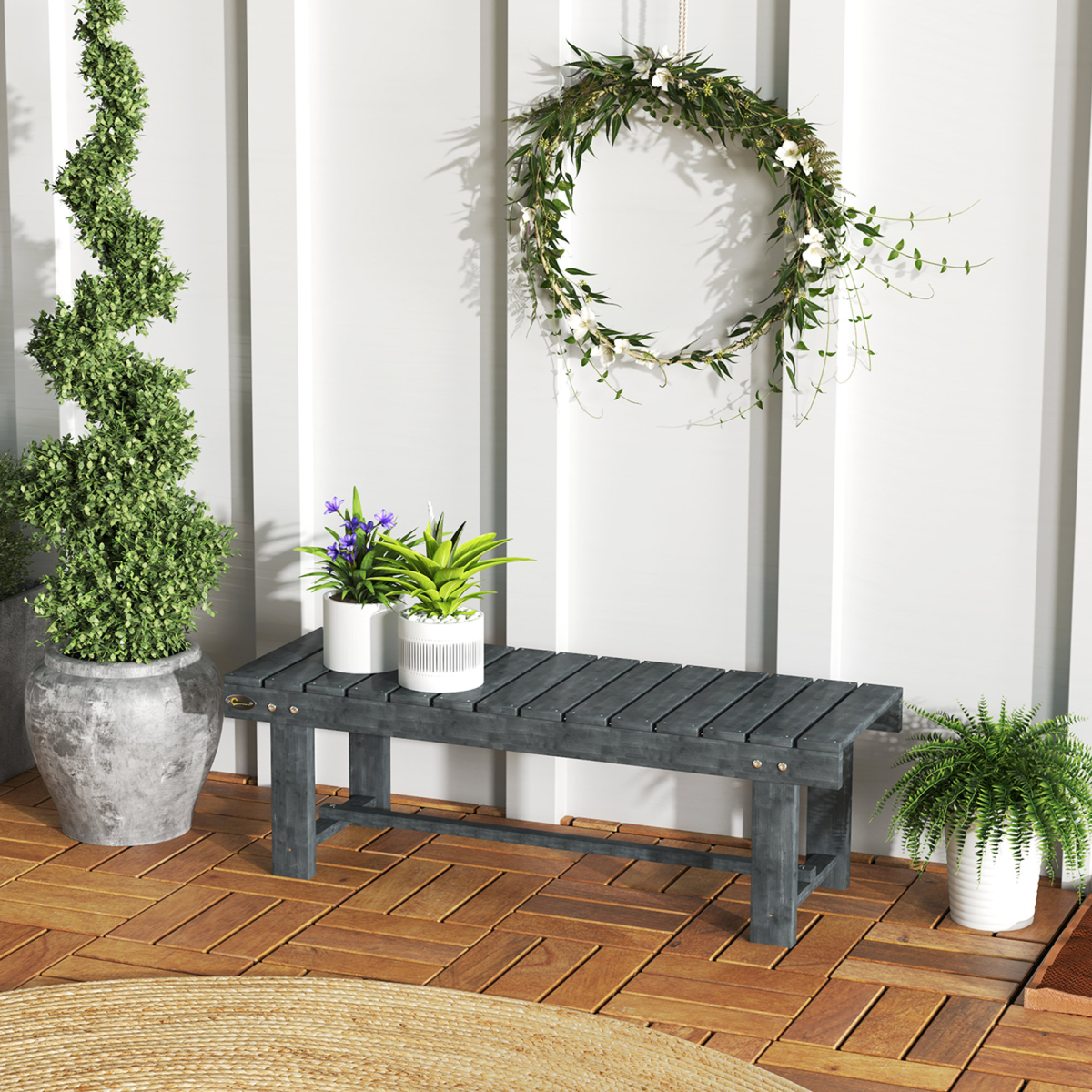 Outsunny 1.1m Grey Fir Wood 2-Seater Outdoor Garden Bench