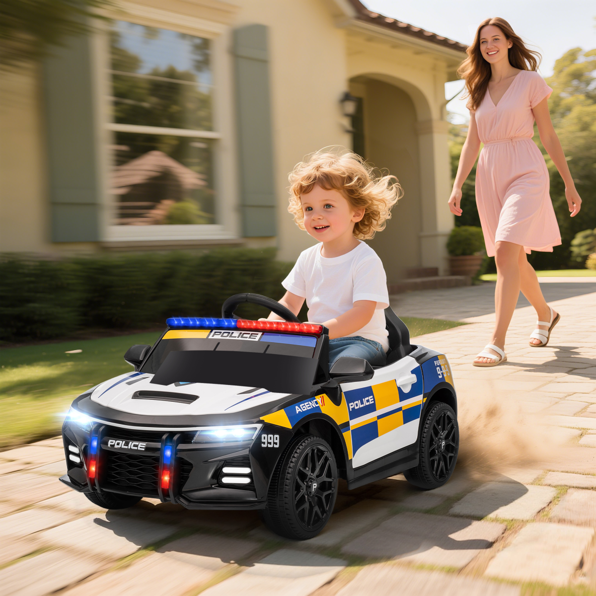 AIYAPLAY Kids 12V Electric Police Ride-On Car with Remote Control
