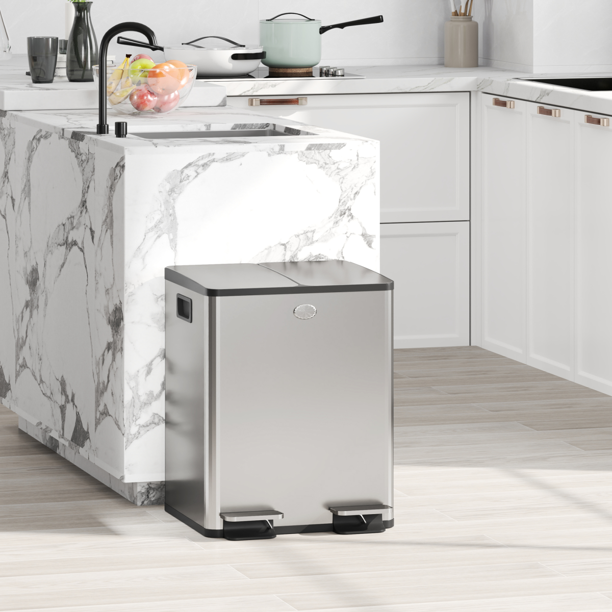 HOMCOM 2 x 20L Stainless Steel Dual Pedal Bin, Silver