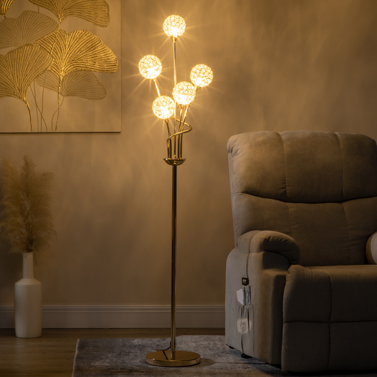 HOMCOM Gold 5-Light Crystal Upright Floor Lamp