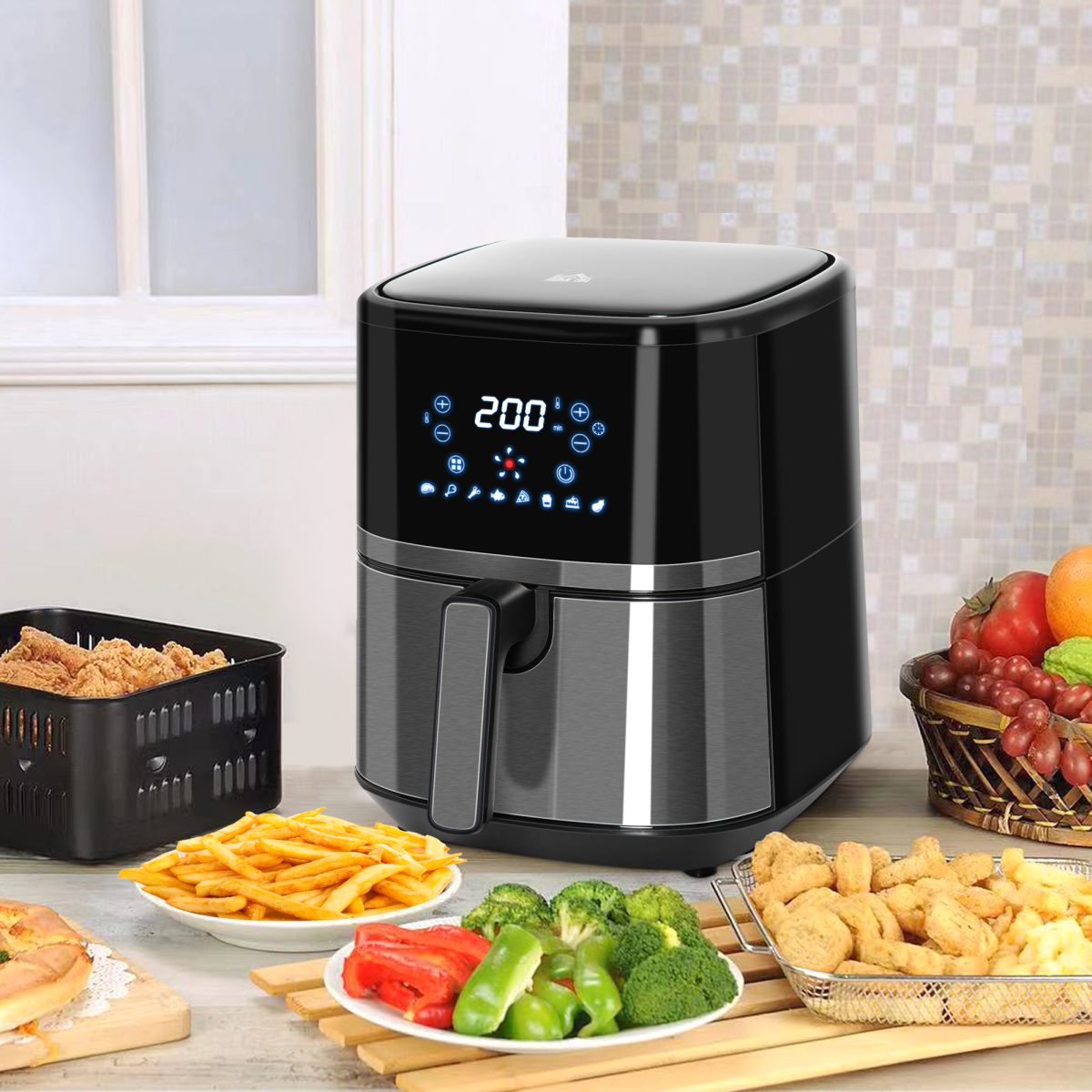 4.5L 1500W Digital Air Fryer with 8 Presets and Timer, Black, HOMCOM