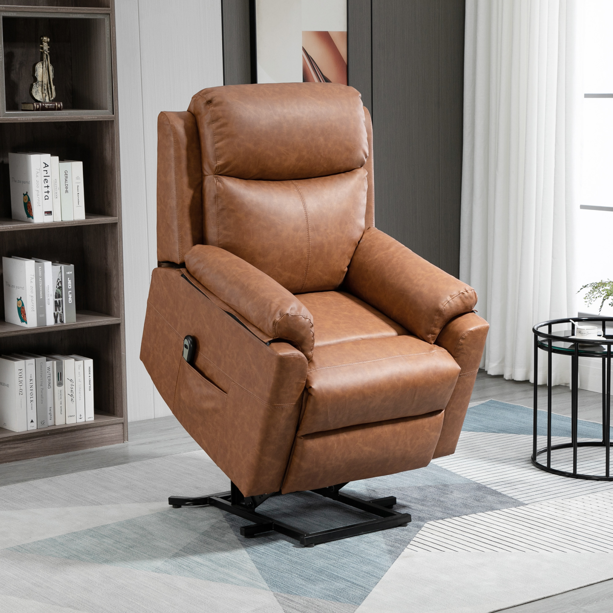 Electric Power Lift Riser Recliner Chair with Remote Control, Brown Faux Leather