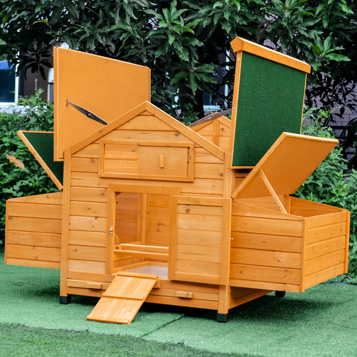 PawHut Outdoor Fir Wood Pet House with Nesting Boxes & Roof