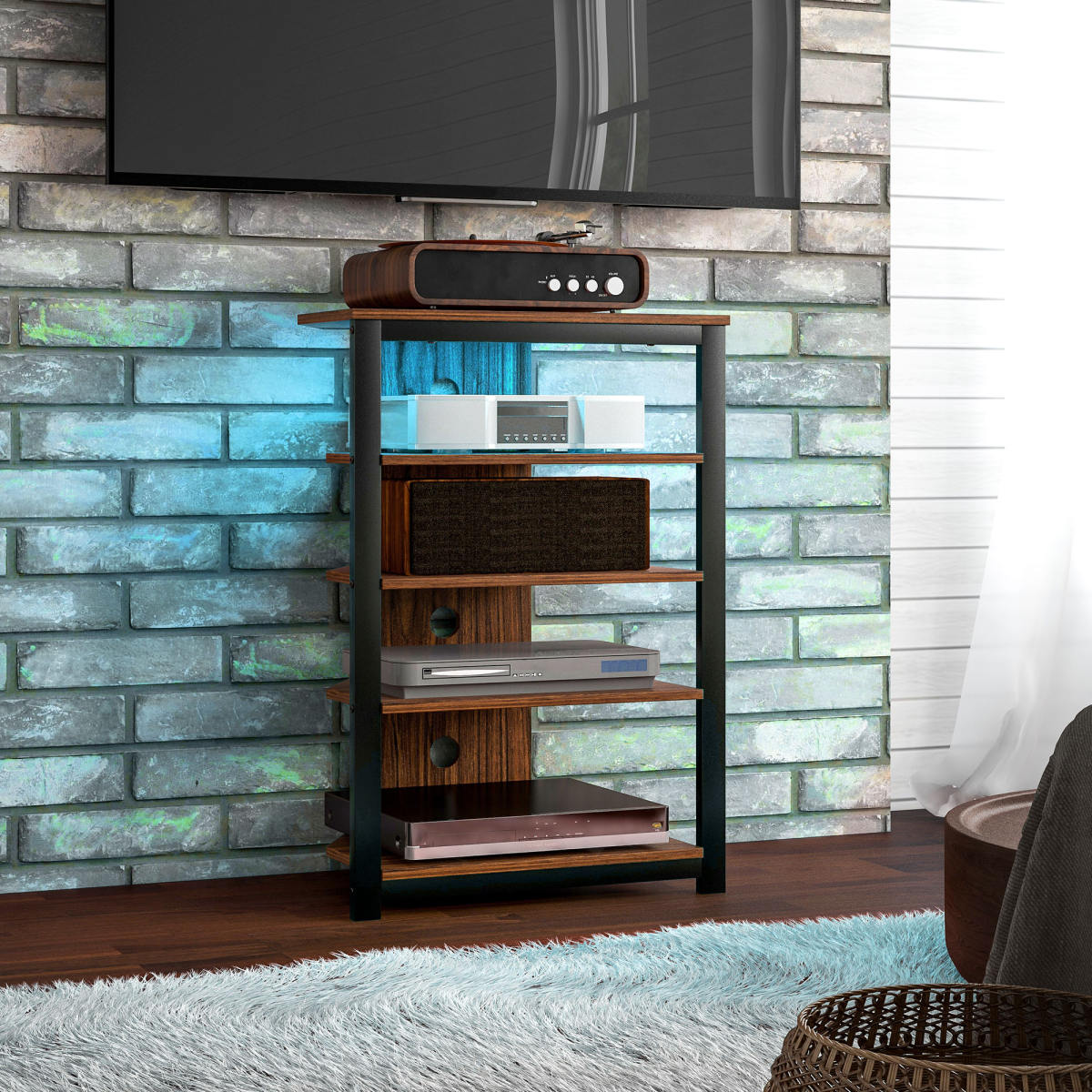 HOMCOM Corner TV Stand with RGB Lights, 4-Tier Storage for TVs up to 29