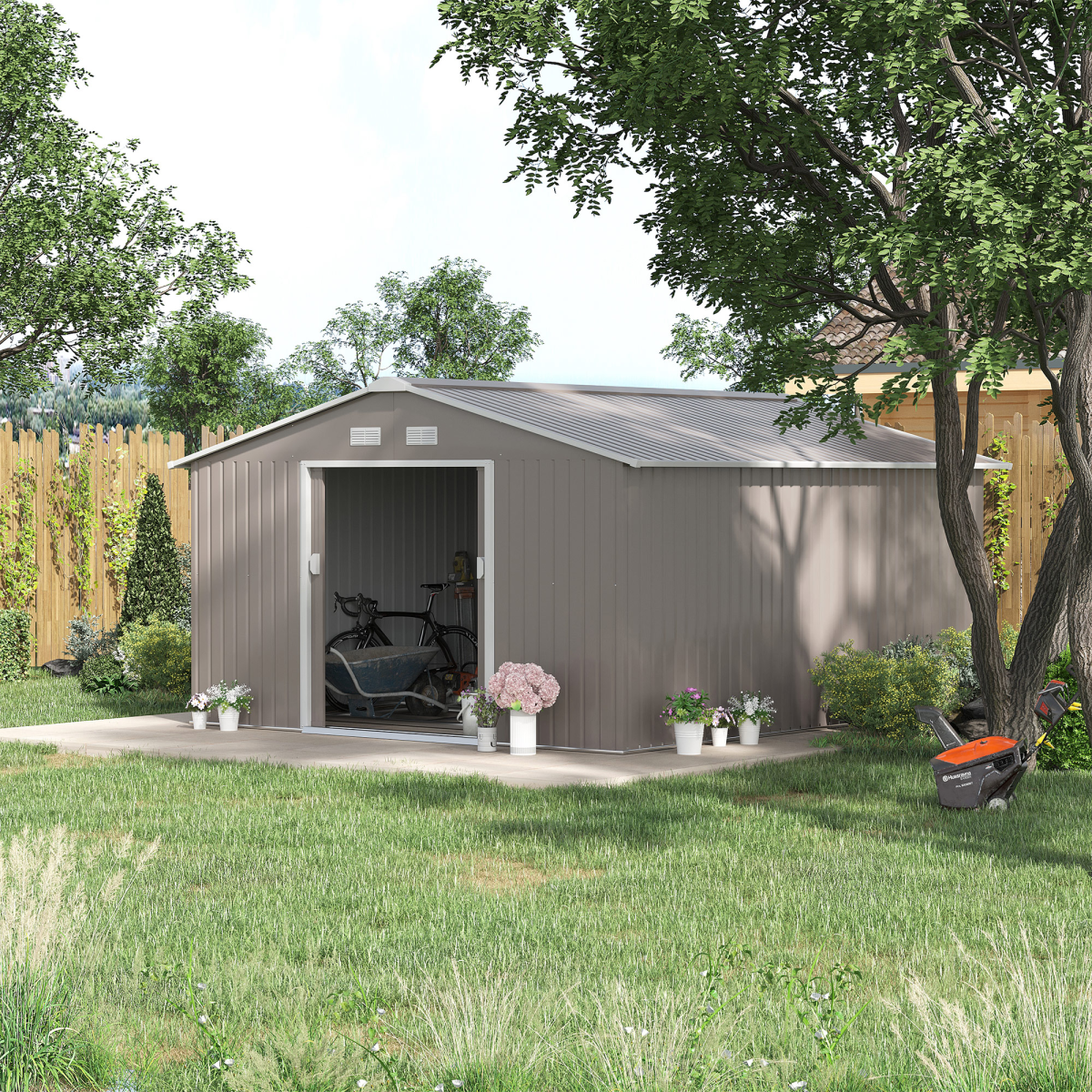 Outsunny Metal Garden Storage Shed, Sloped Roof, Double Door, 12.5ft x 11ft