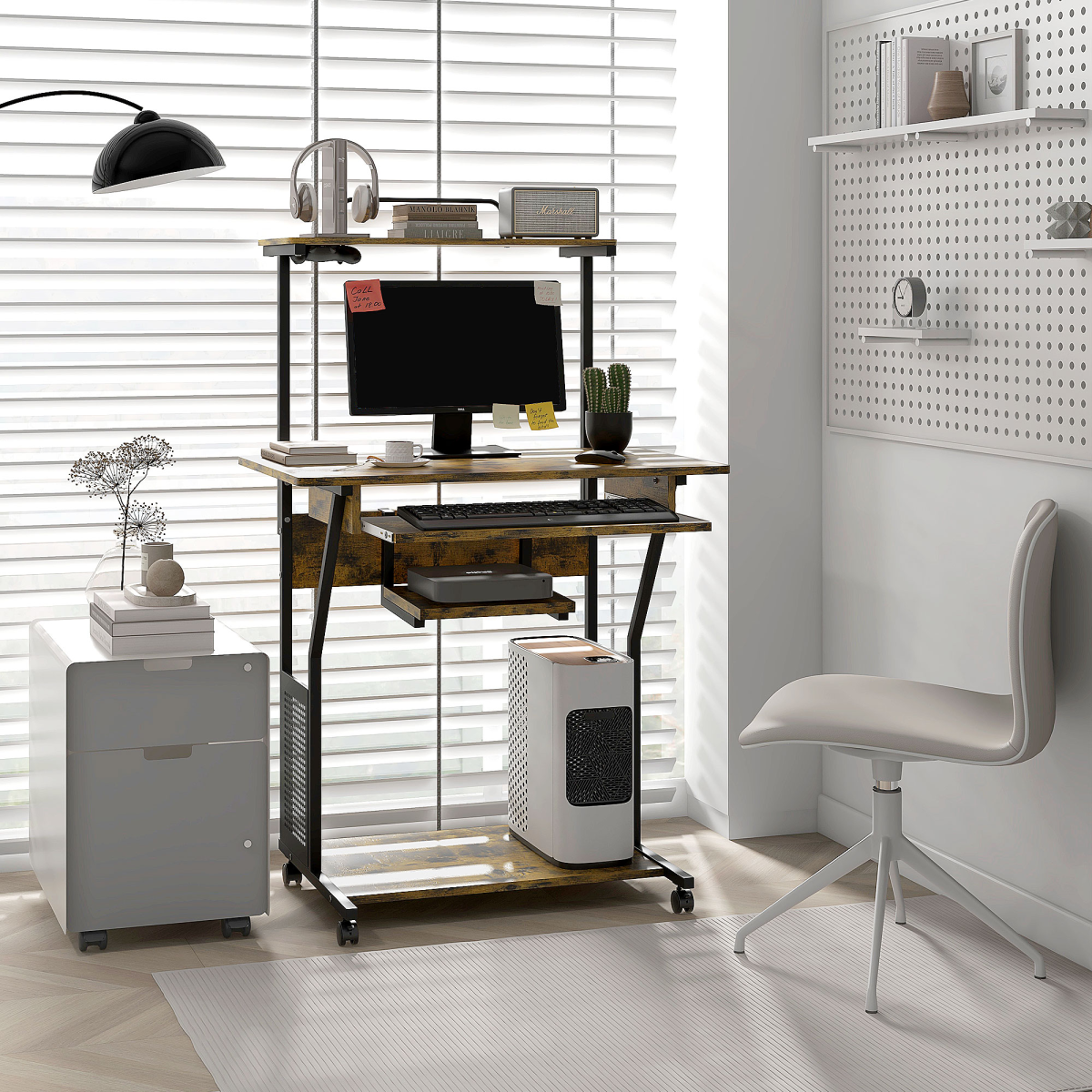 HOMCOM Rolling Computer Desk with Keyboard Tray, Storage Shelves