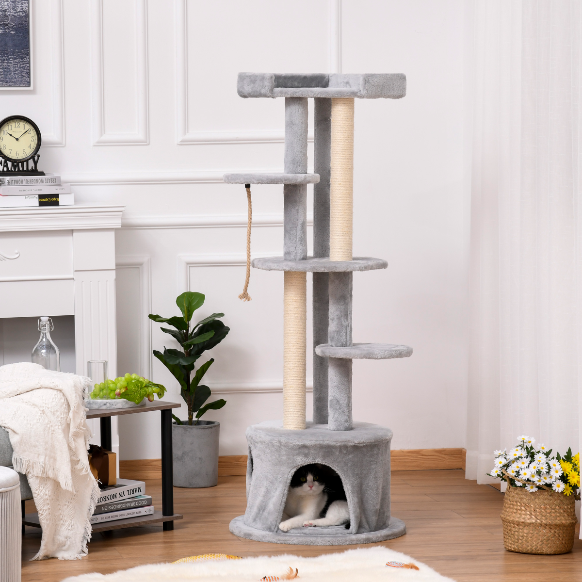 PawHut Multi-Level Cat Tree with Plush Condo, Scratching Posts, Wide Perches and Dangling Rope