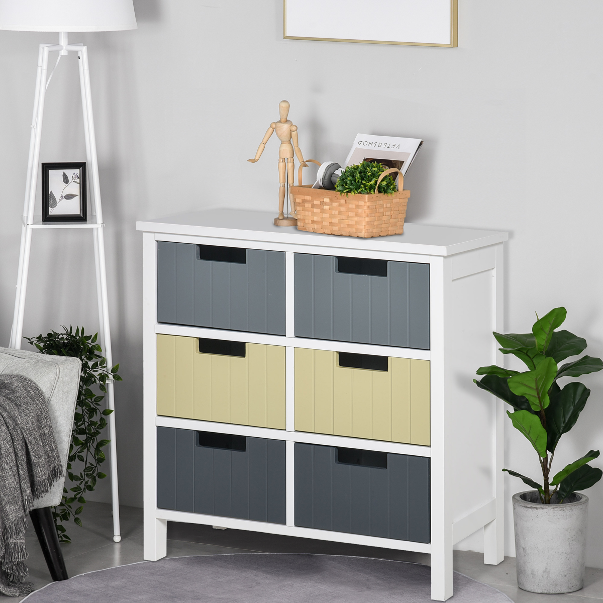 6 Drawer Storage Chest Cabinet for Dining and Living Room, MDF, Unbranded