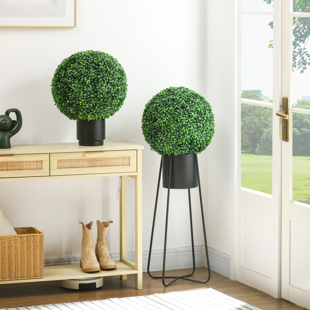 HOMCOM Set of 2 Artificial Boxwood Topiary Balls, Indoor Outdoor UV Protected