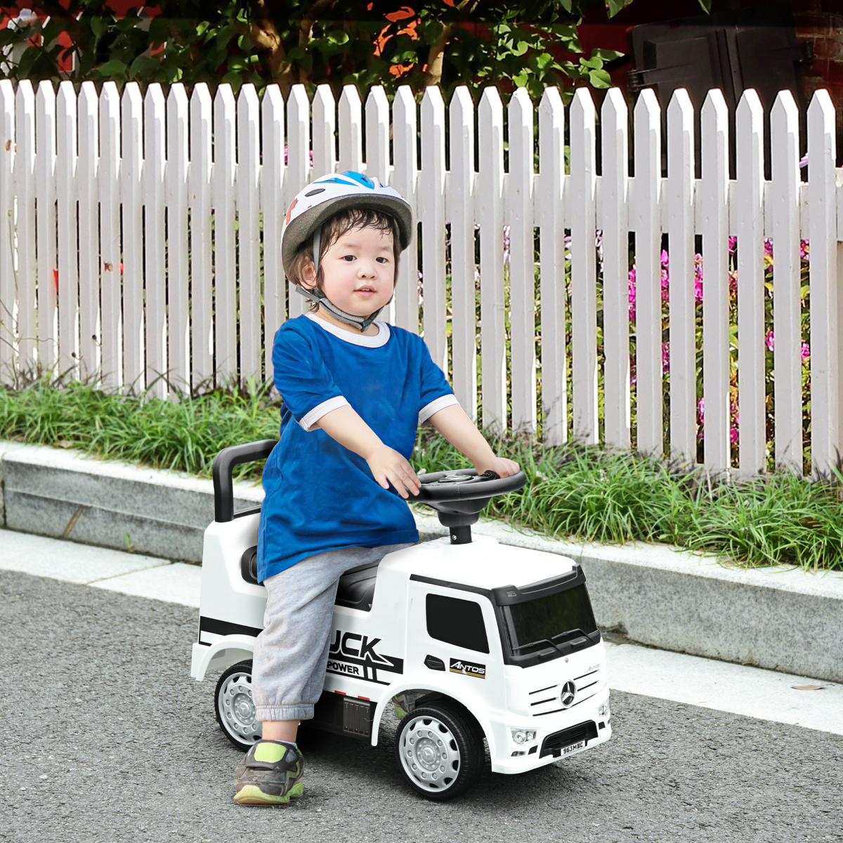 HOMCOM 3-in-1 Licensed Mercedes Ride-On Push Car with Under-Seat Storage for 12-36 Months White