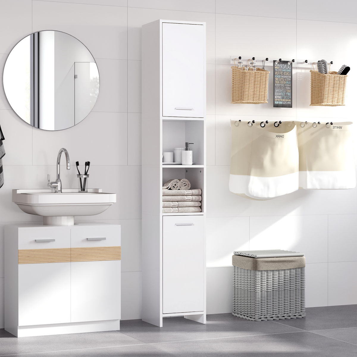 Tall Freestanding Storage Cabinet with Doors and Shelves for Bathroom Bedroom