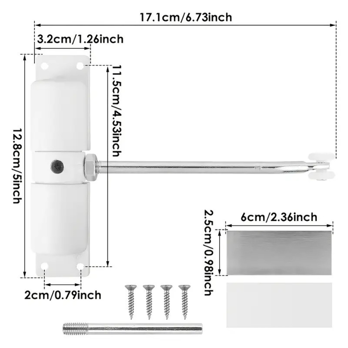 Door Closer High Usage Environments Versatile Design Customizable Closing Speed White