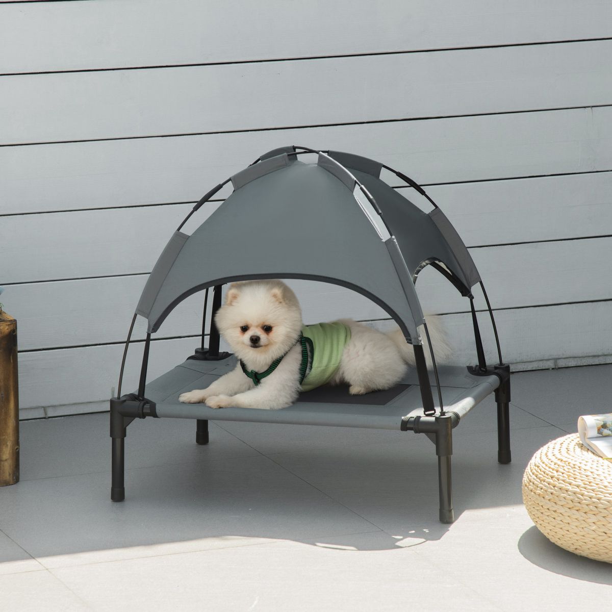61 cm Elevated Dog Bed Raised Pet Cot with Removable Canopy for Outdoor Use