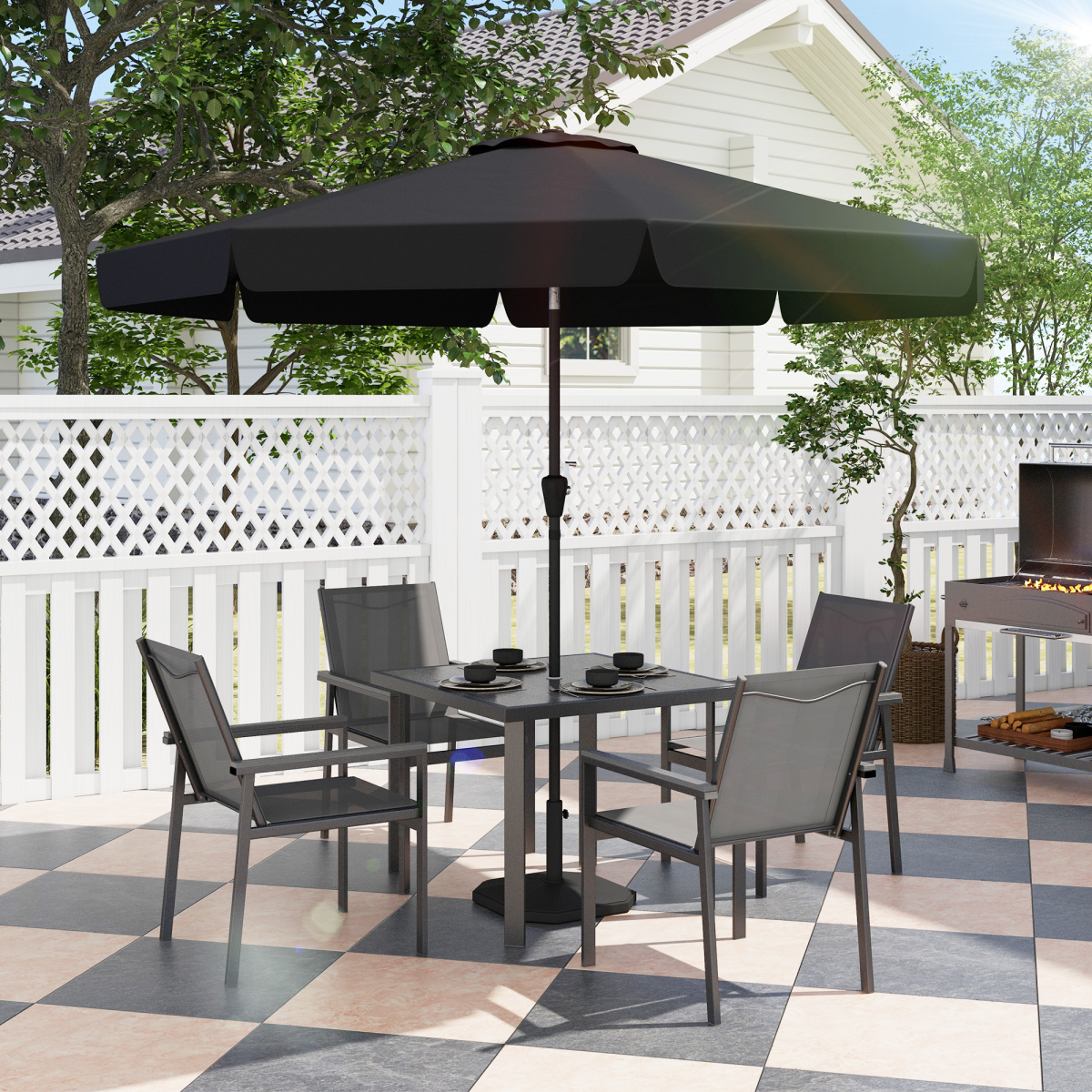 Outsunny 5 Piece Outdoor Garden Dining Set with 4 Chairs, Steel Frame and Tempered Glass Table, Grey