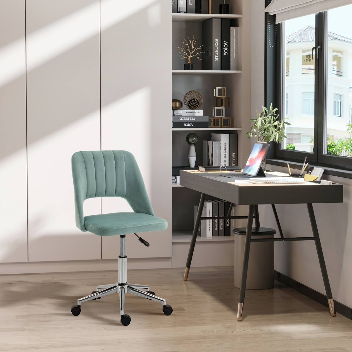 Vinsetto Green Velvet Scallop Swivel Office Chair