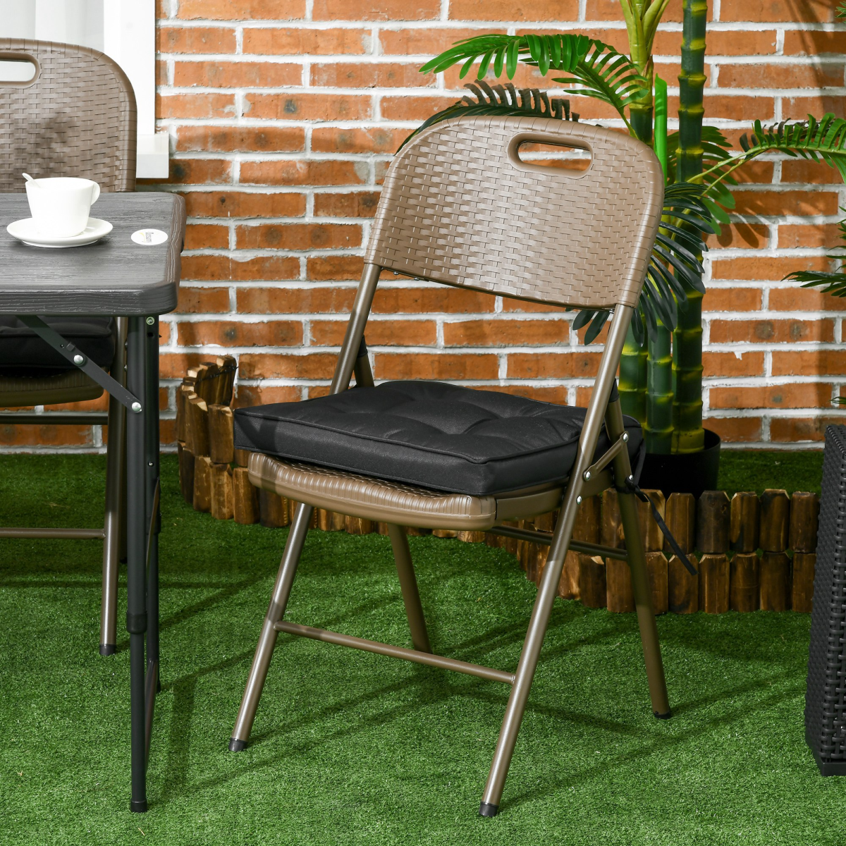 Outsunny 40 x 40 cm Black Garden Seat Cushion with Ties, Replacement Dining Chair Pad