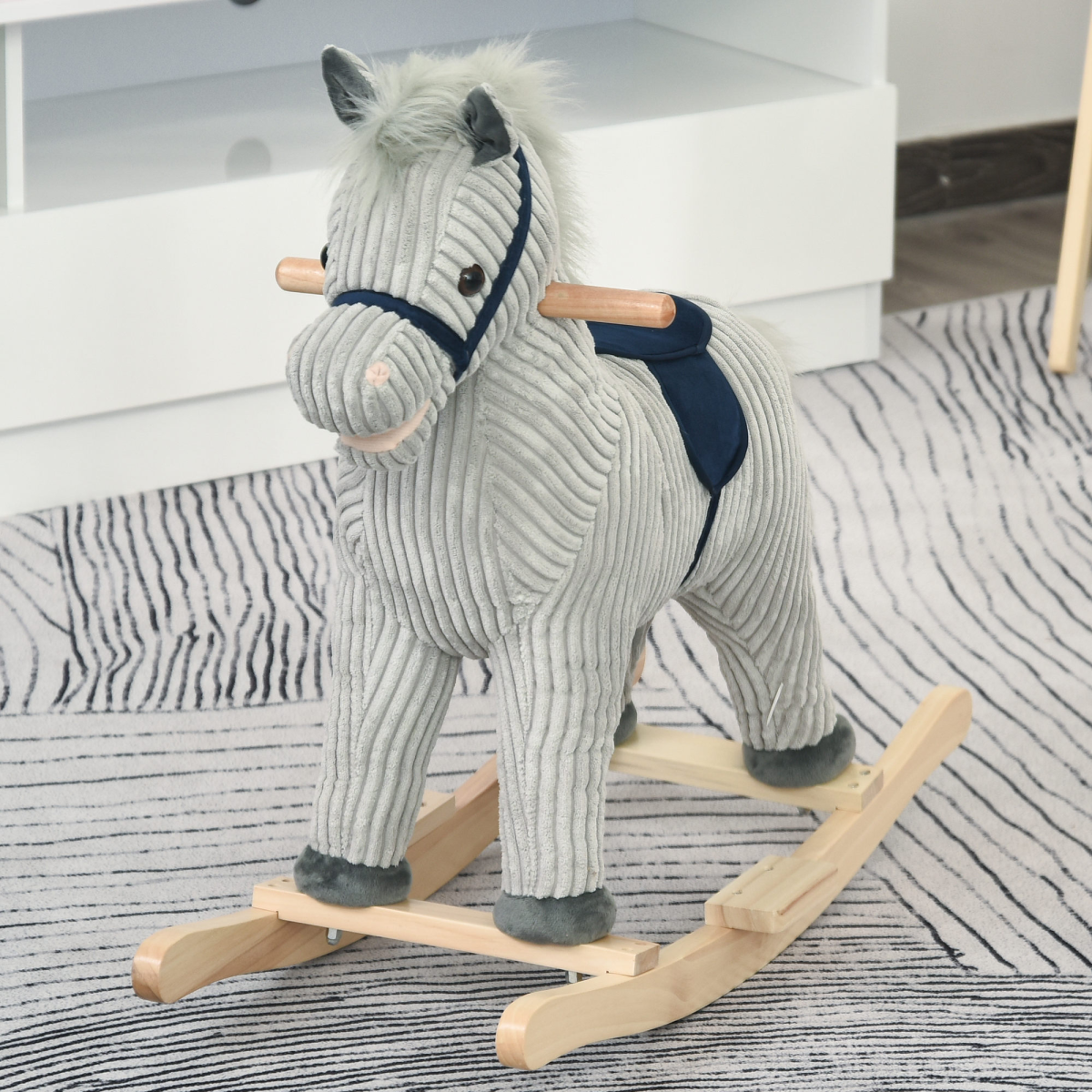 HOMCOM Kids Rocking Horse Ride-On with Sound, Wooden Base