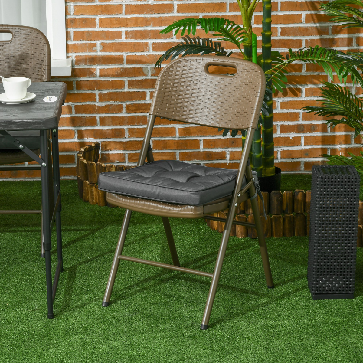Outsunny Grey Garden Seat Cushion with Ties, 45 x 45 x 5cm