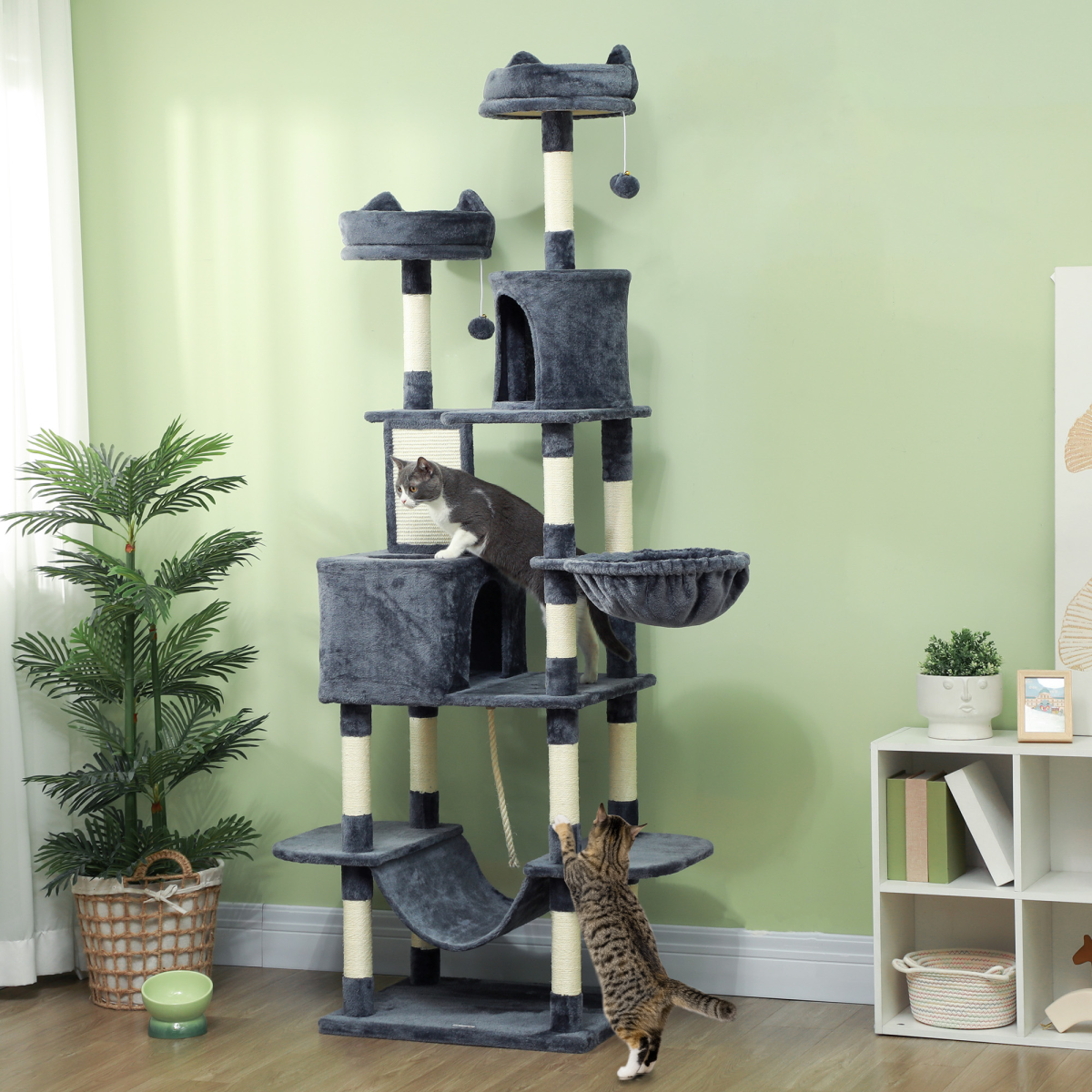 PawHut 206cm Tall Cat Tree with Beds, Condos, Scratching Posts