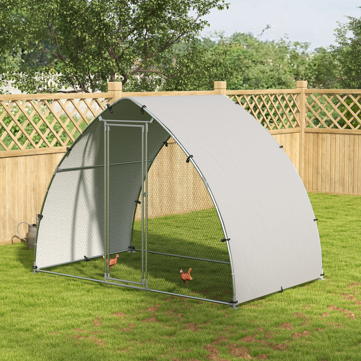 PawHut Walk-In Chicken Run with Cover for 4-6 Chickens