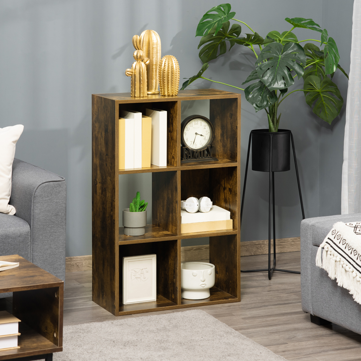 Industrial Style 3-Tier Storage Shelf Bookcase, Rustic Brown