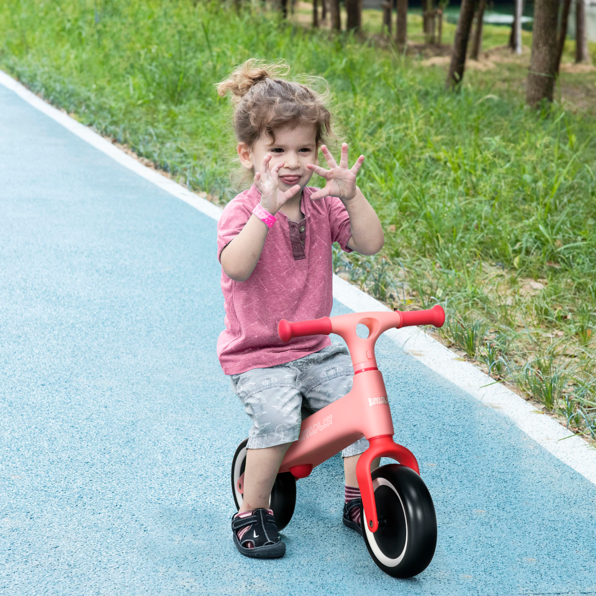 AIYAPLAY Toddler Balance Bike with Adjustable Seat, Wide Wheels, Pink