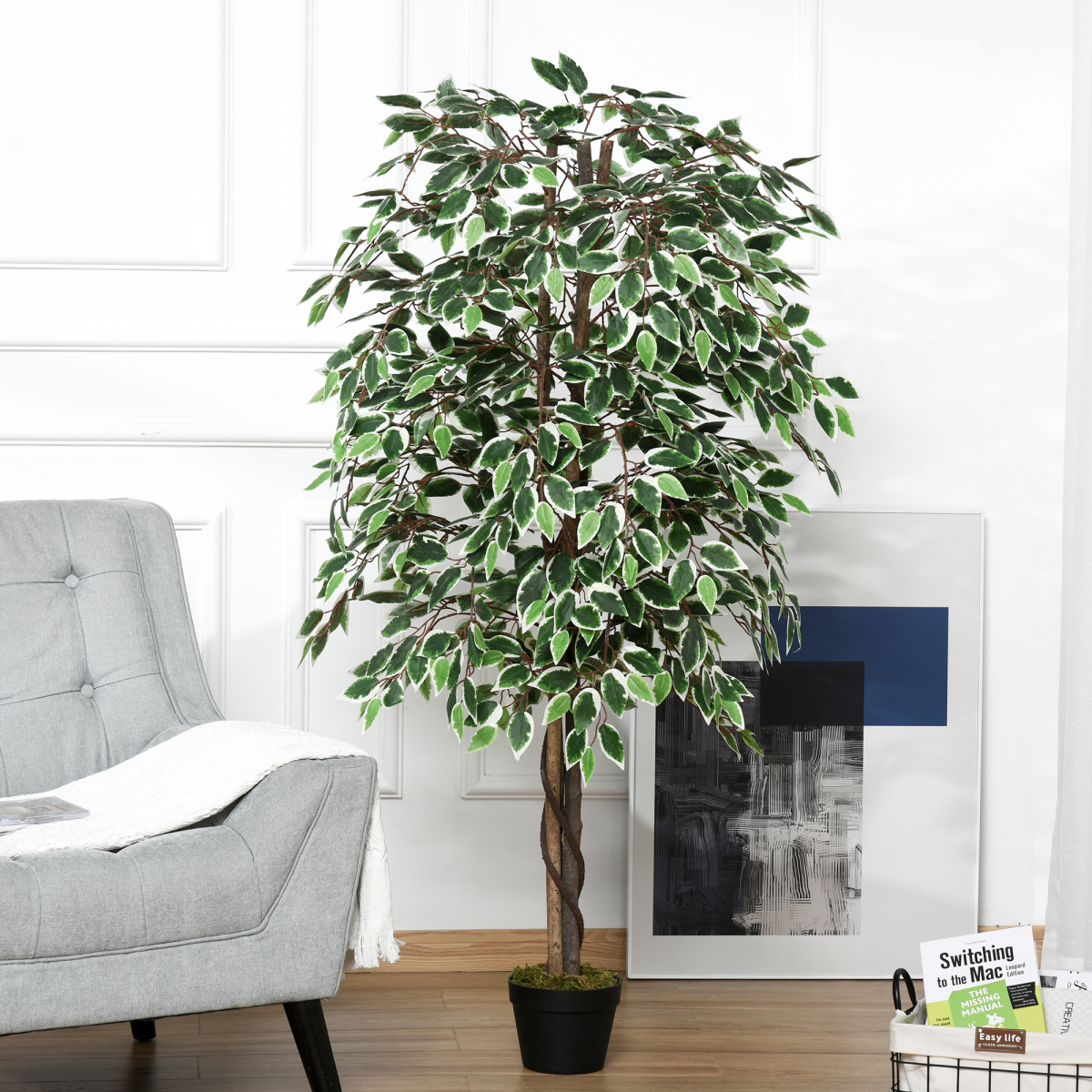 Outsunny Artificial Ficus Tree with Pot, 160cm