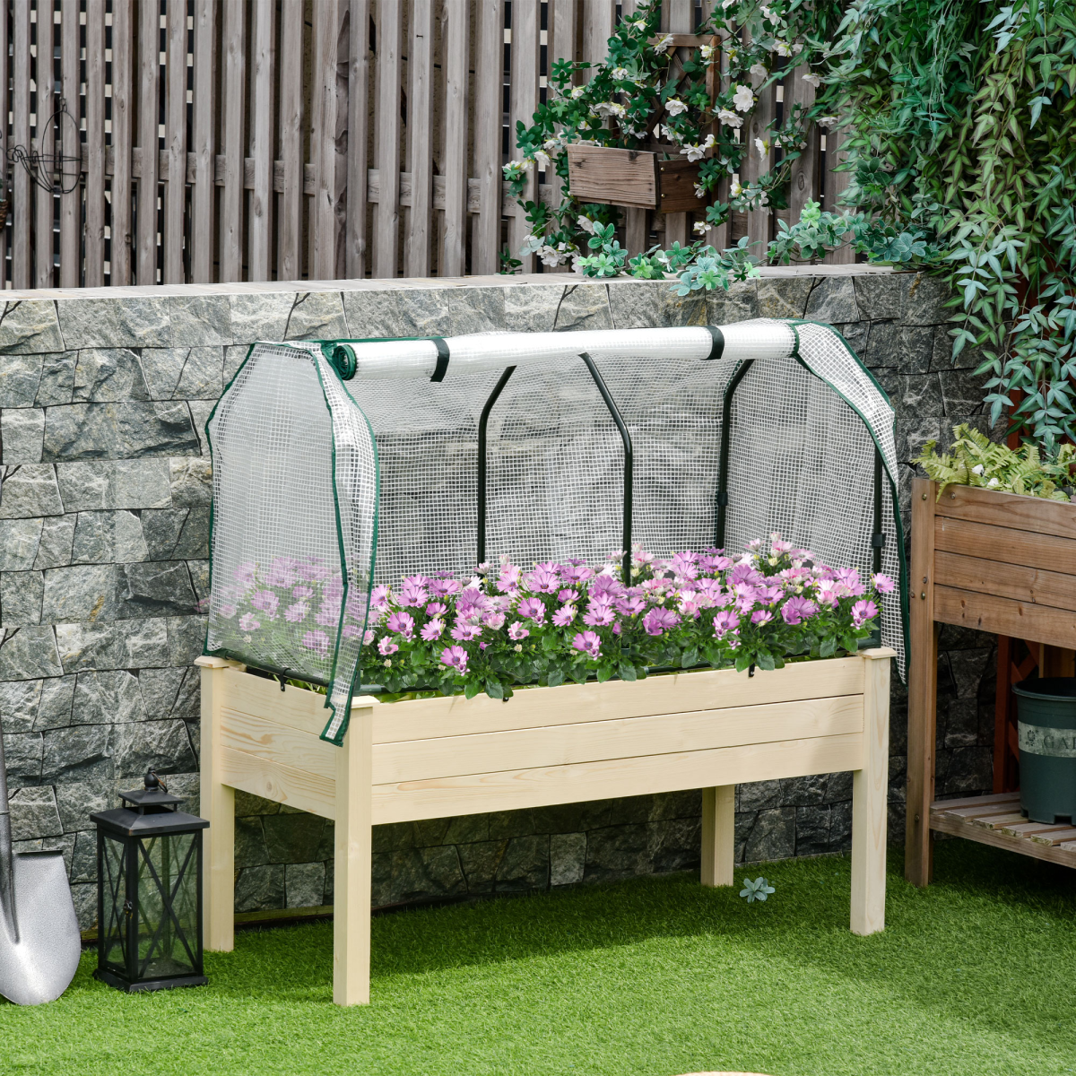 Outsunny Raised Garden Bed Planter Box with PE Greenhouse Cover