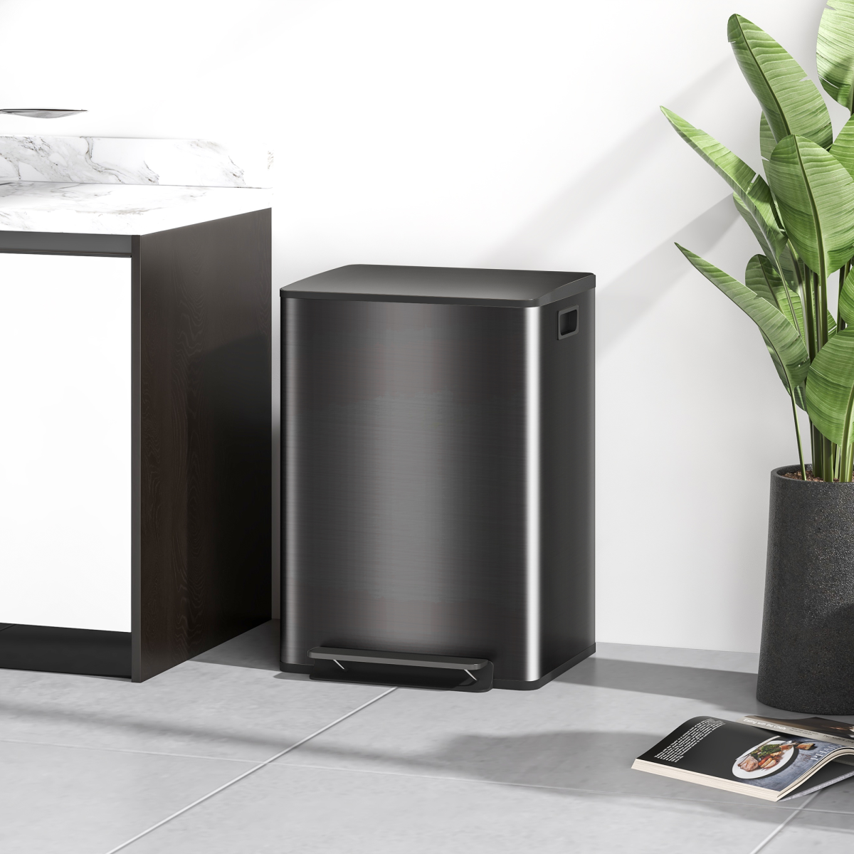 HOMCOM Dual Bin Pedal Bin, 2 x 30L Stainless Steel, Black