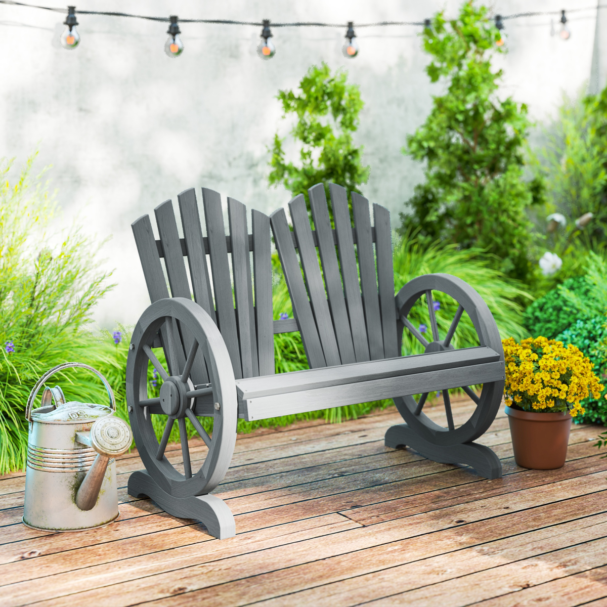 Outsunny Grey Fir Wood Outdoor Chair with Ergonomic Back Support