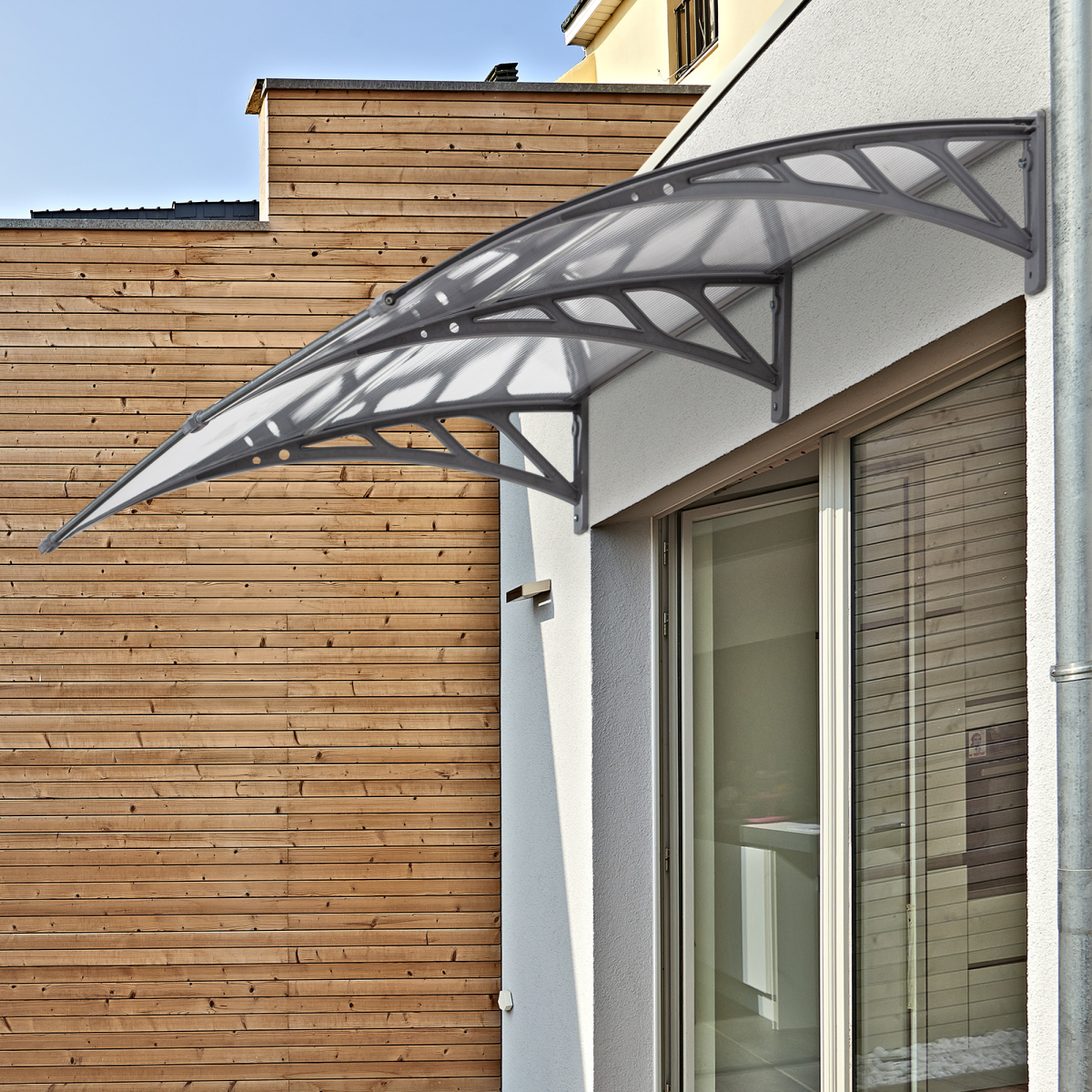 Outsunny Clear Polycarbonate Door Canopy Awning with UV-Resistant Layer, PP Bracket, Wall Mount Kit for Windows, Doorways and Balconies
