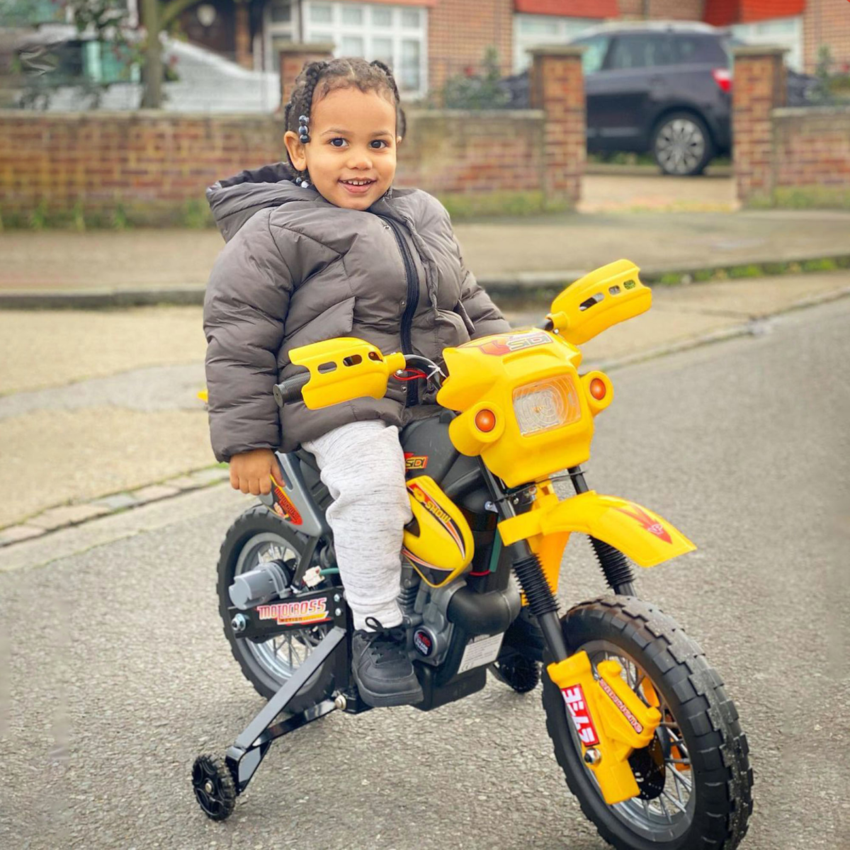Kids Motocross Ride On Motorcycle with Lights, Music & Horn, Yellow